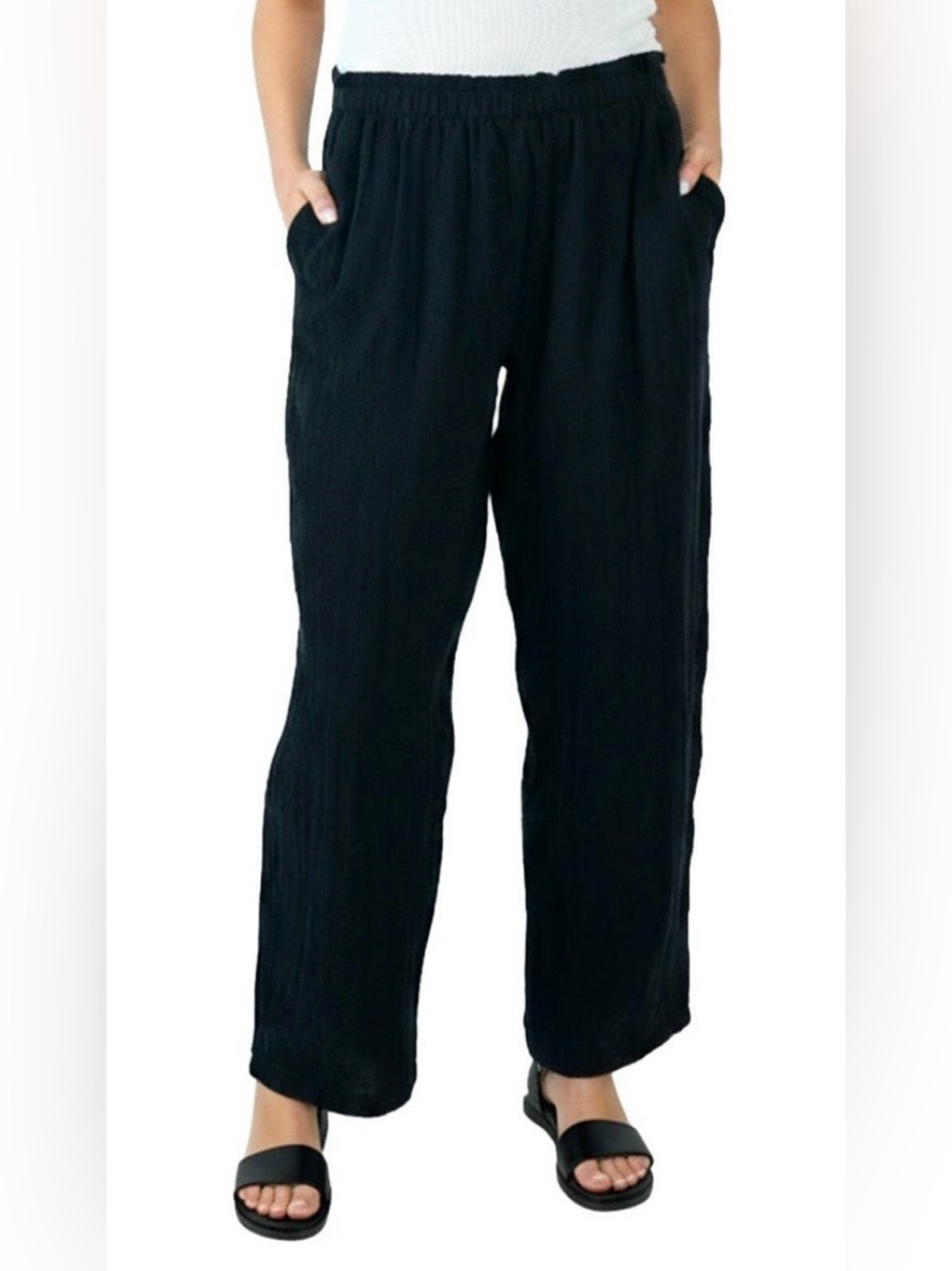 Coldwater Creek Women's Black Wide-Leg Pull-On Pants